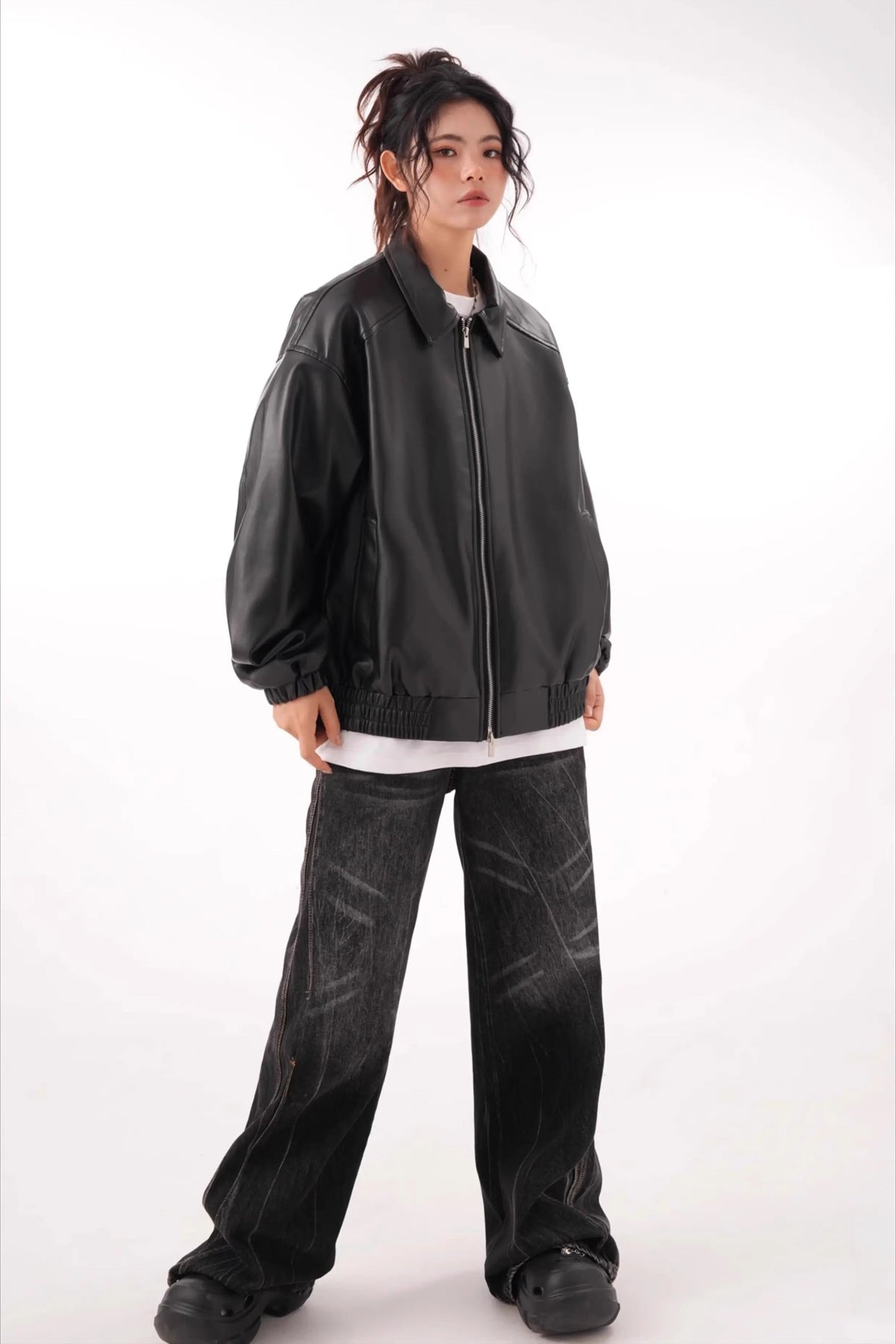 Vintage PU Leather Lapel Jacket