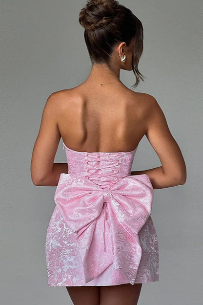 Bow Detail Jacquard Mini Birthday Dress