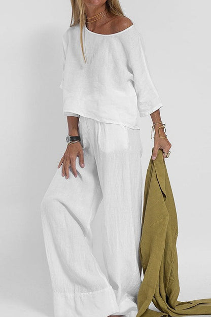 Plus Size Casual Solid Color Linen Pants Set