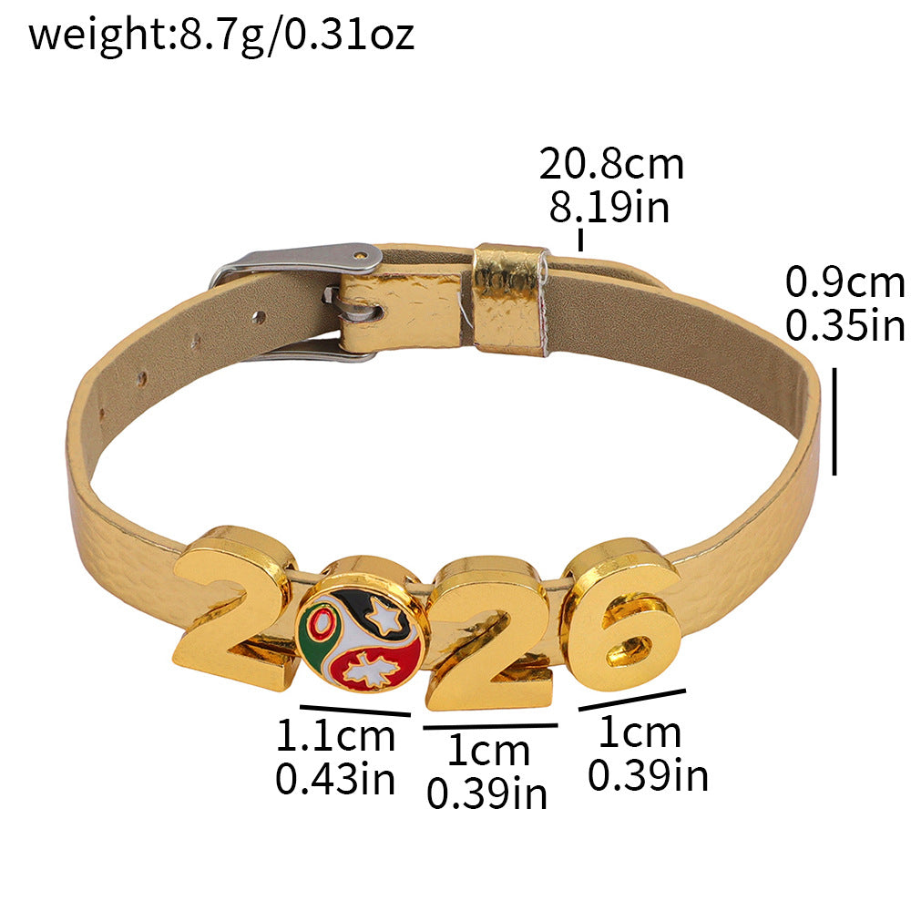 2026 USA-Canada-Mexico World Cup Gold Faux Leather Adjustable Bracelet
