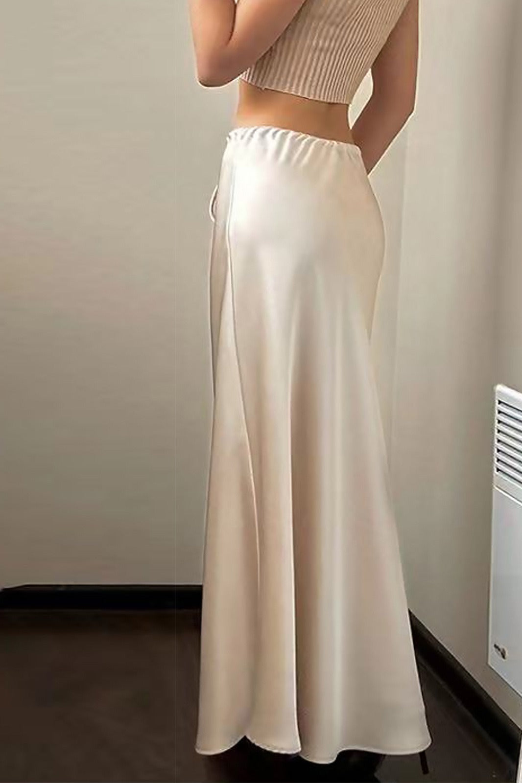 Satin Drawstring High Waist Bodycon Maxi Skirt
