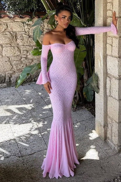Strapless Lace Sleeve Mermaid Prom Dress