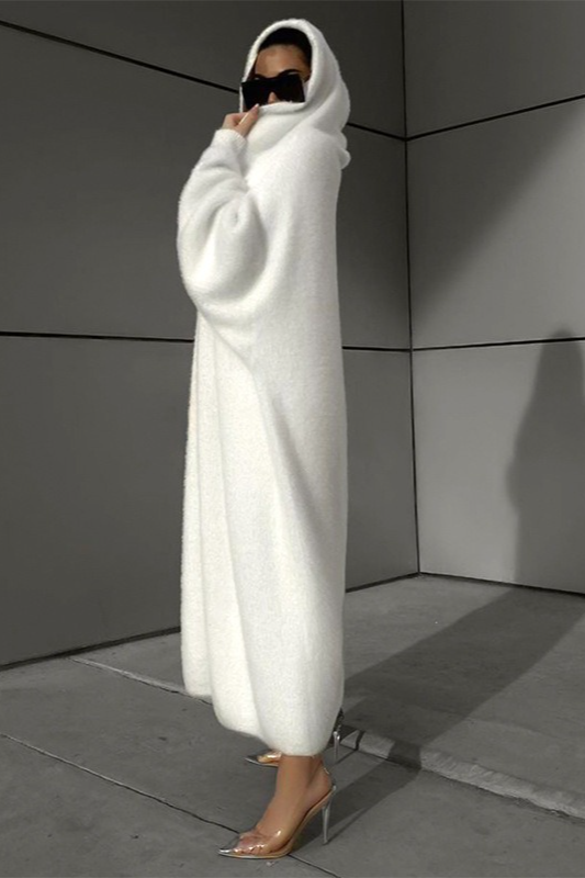 Solid Hooded Loose Stylish Long Overcoat