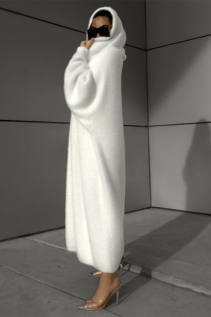 Solid Hooded Loose Stylish Long Overcoat