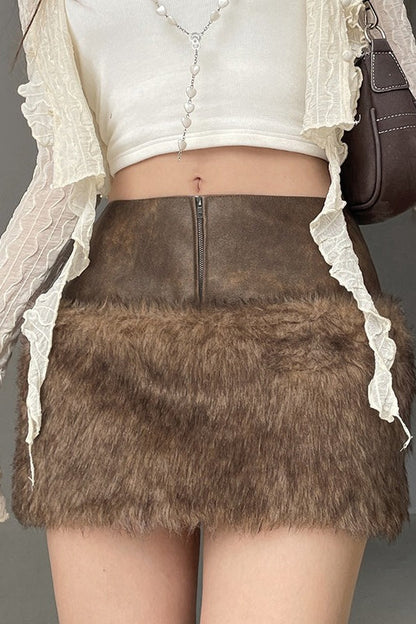 Leather Panel Faux Trim Bodycon Skirt
