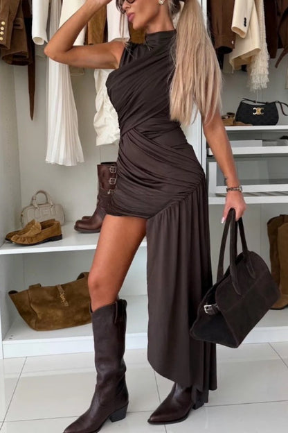 CHOCOLATE ANIMESH VISCOSE DRESS