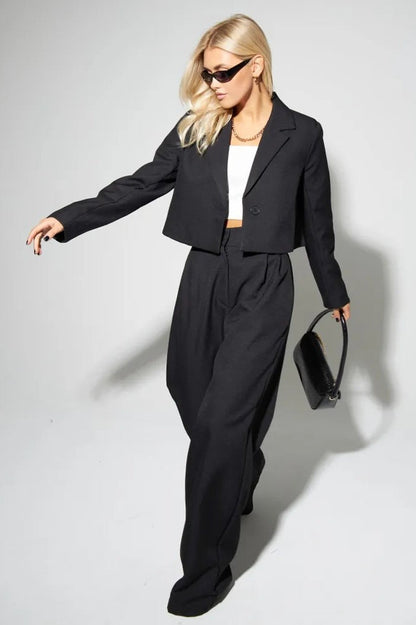 Cropped Fitted Two Piece Blazer Pants Set