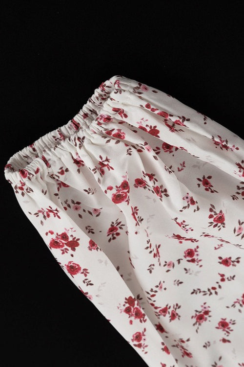 Off Shoulder Puff Sleeve Ruched Waist A Line Floral Dress
