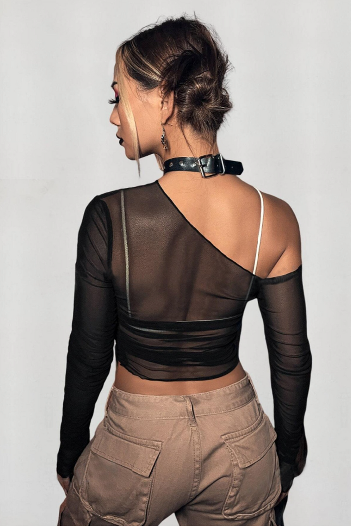 Slim Mesh Short Chic Long Sleeve Crop Top