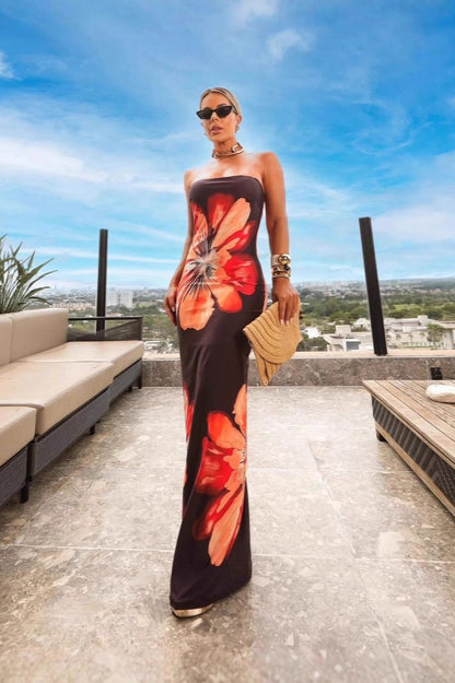 Chic Strapless Slim-Fit Maxi Silk Dress