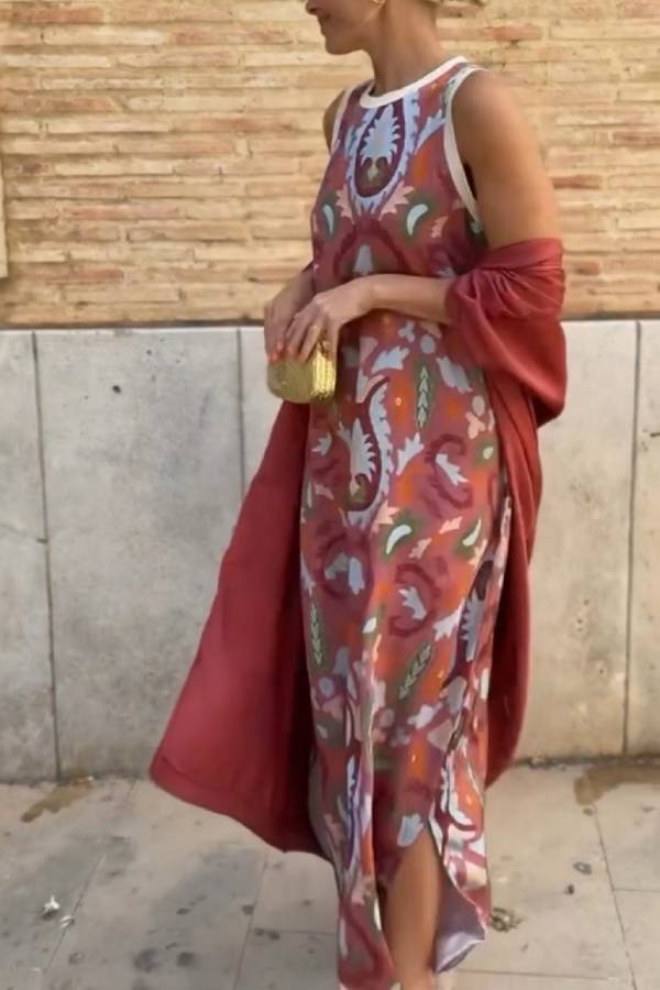 Sleeveless Printed Maxi Dress + Longline Cardigan Cover-Up Set