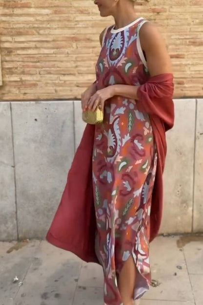 Sleeveless Printed Maxi Dress + Longline Cardigan Cover-Up Set
