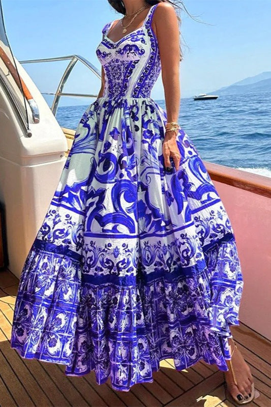 Ethnic Print Flowy Maxi Boho Dress