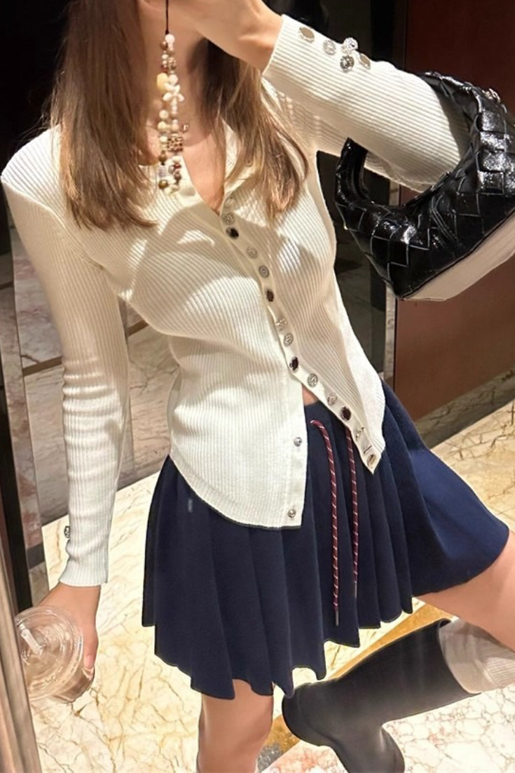 Pleated Knit Mini Skirt