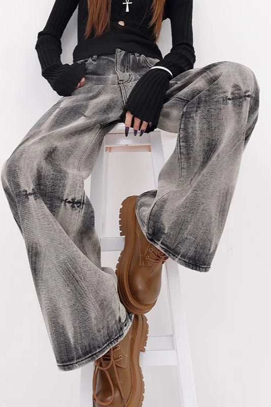 Tie-Dye Loose Straight-Leg Jeans