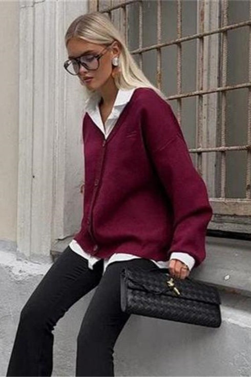Solid Color Buttoned Sweater