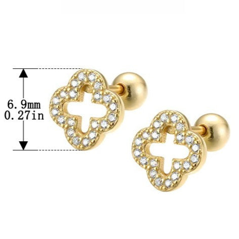 Gold Plated Micro Pavé Clover Stud Earrings