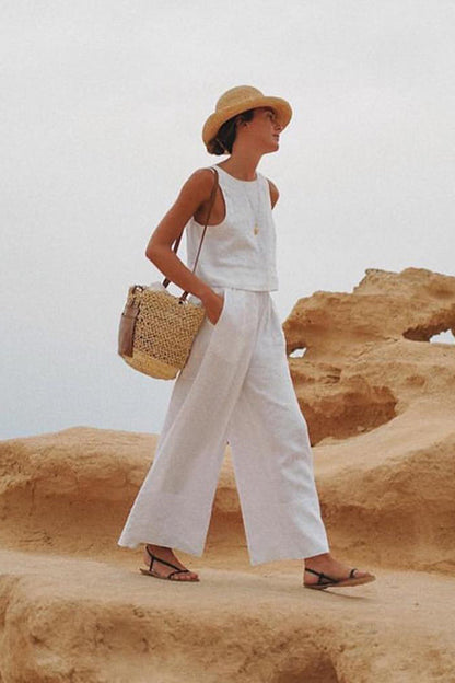 Chic Solid Color Sleeveless 2pieces Set