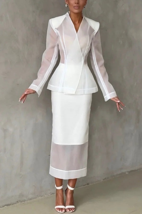Perfectly Shaped Organza High Rise Side Zipper Pencil Midi Skirt