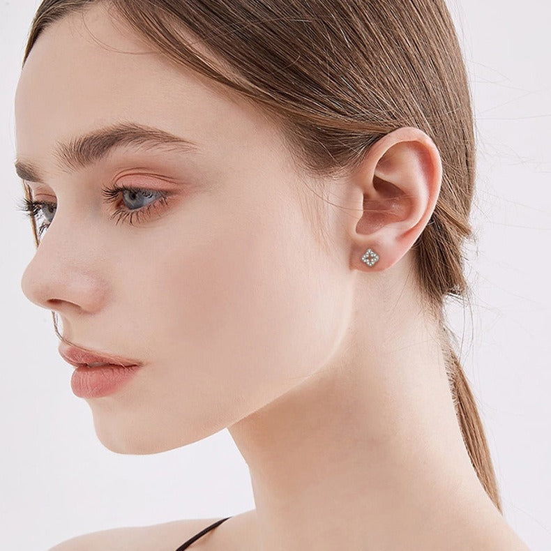 Gold Plated Micro Pavé Clover Stud Earrings