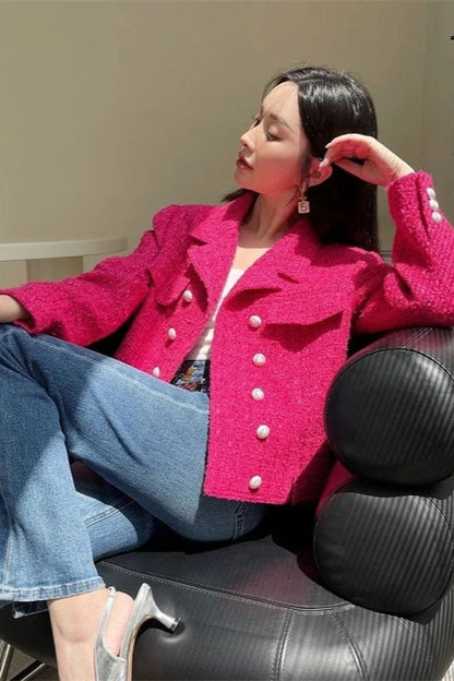 Tweed Double-Breasted Slim Blazer
