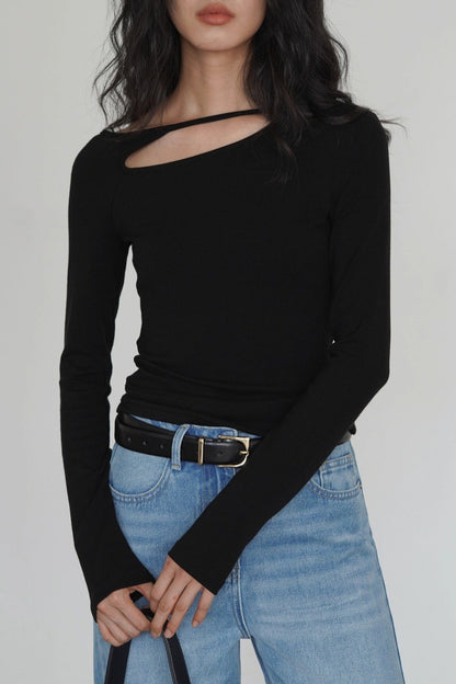 Asymmetric Cutout Slim Knit Top