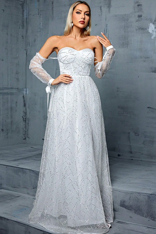 French Off Shoulder Long Sleeve Mesh Prom Dress