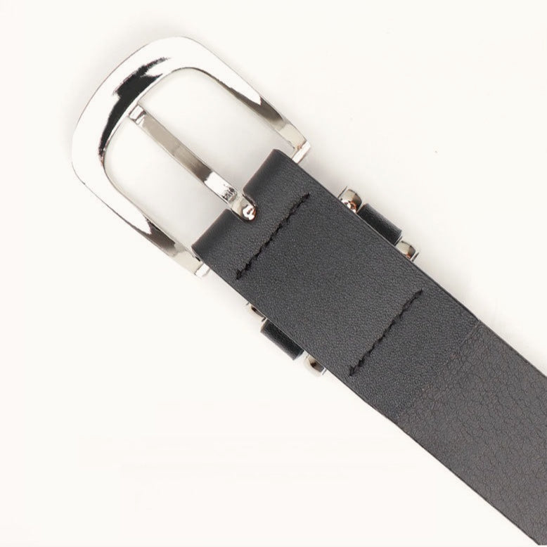 Minimal Textured Double Ring Buckle Waist Belt