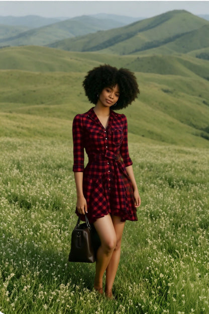 Christmas Long Sleeve Scottish Plaid Slim Dress