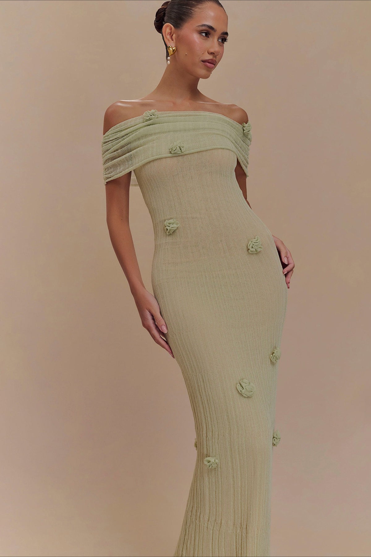 Solid Knit Floral Bandeau Bodycon Dress