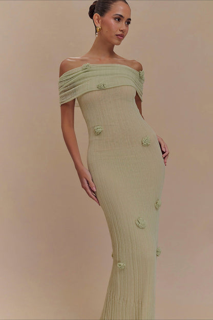 Solid Knit Floral Bandeau Bodycon Dress