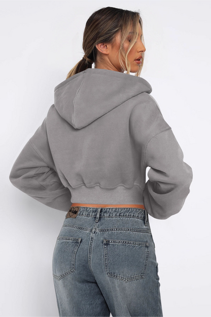 Street Style Oversized Long Sleeve Short Hoodie