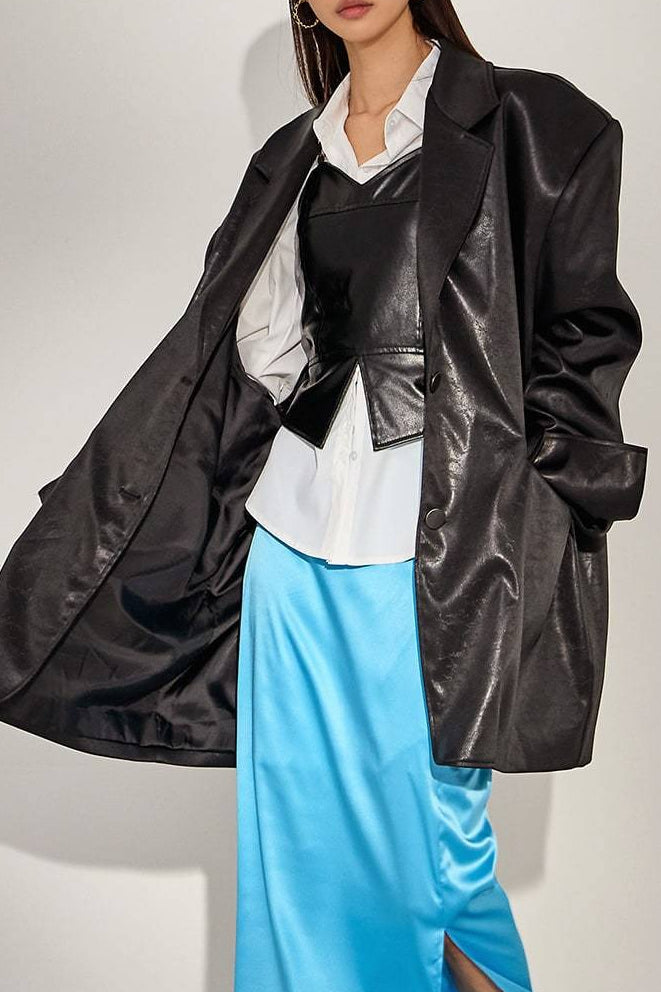 PU Leather Layering Vest Back Elastic Tank Top