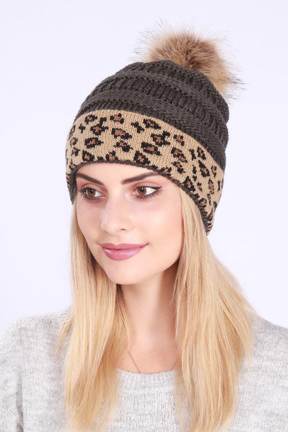 Leopard Print Slouchy Knit Beanie Hat