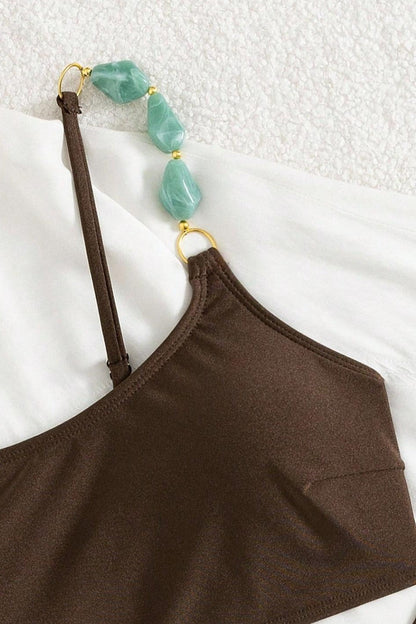 Pearl Detail Spaghetti Strap Sexy Two Piece Swim Set