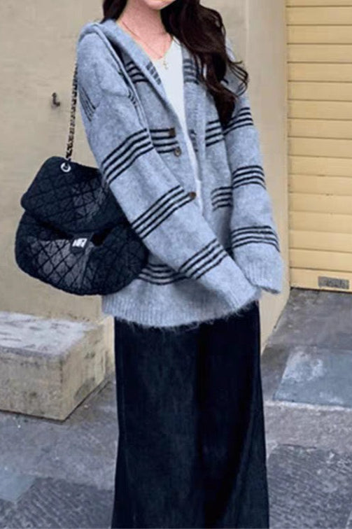 Colorblock Striped Hooded Sweater