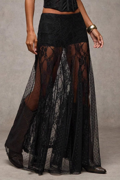 Low Waist Lace Trim Bodycon Pencil Skirt