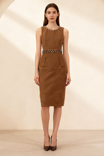 Faux Fur Sleeveless Embellished Midi Dress