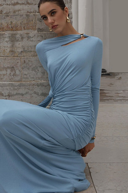 Long Sleeve Asymmetric Hem Bodycon Wrap Dress