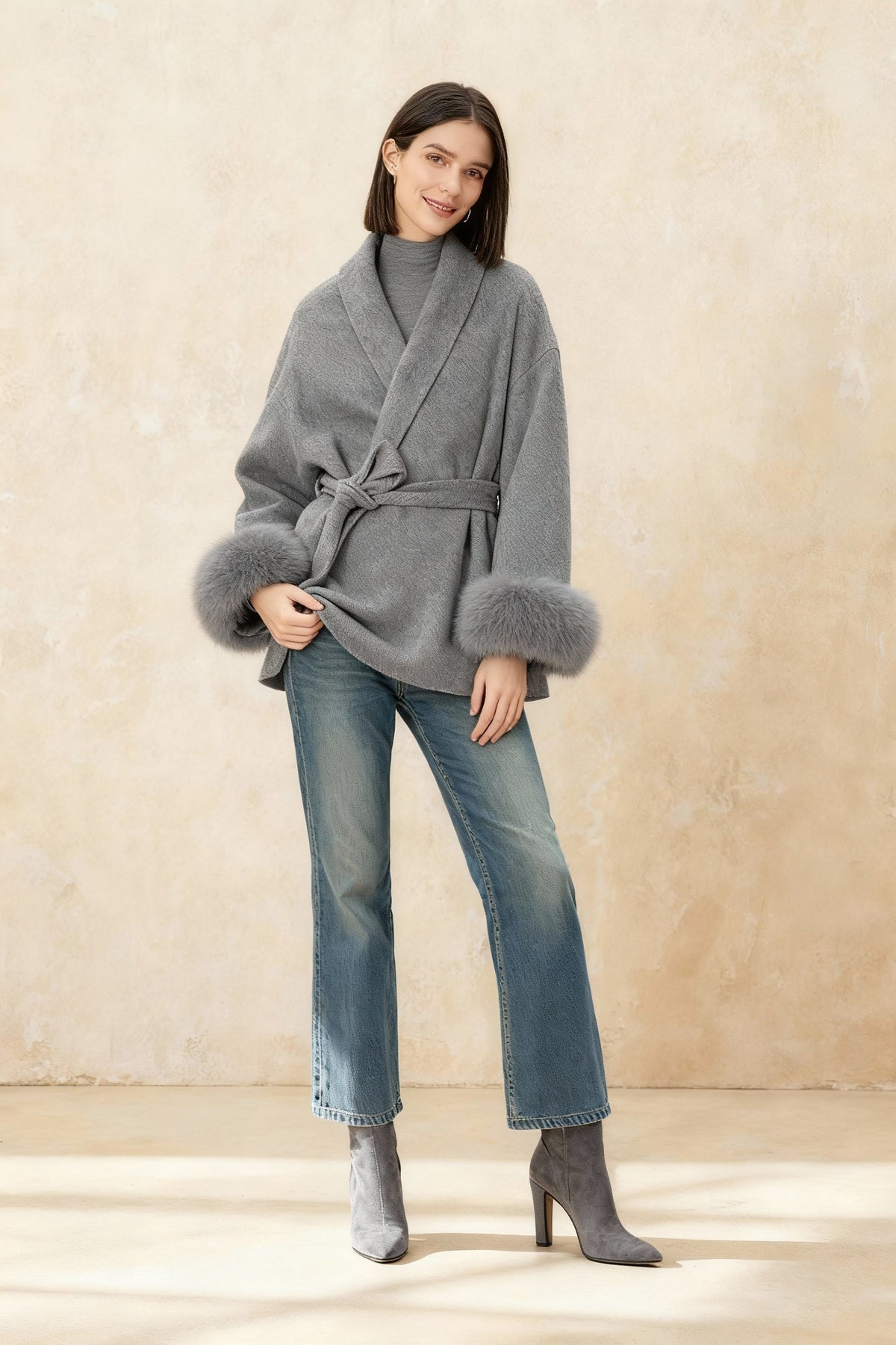 Cashmere Coat With Fur Cuffs Fox Fur Overcoat