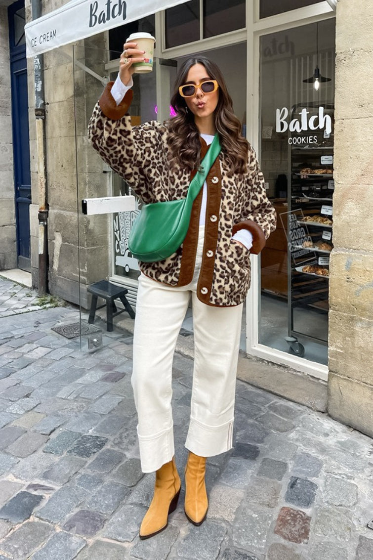 Street Style Leopard Print Sherpa Coat