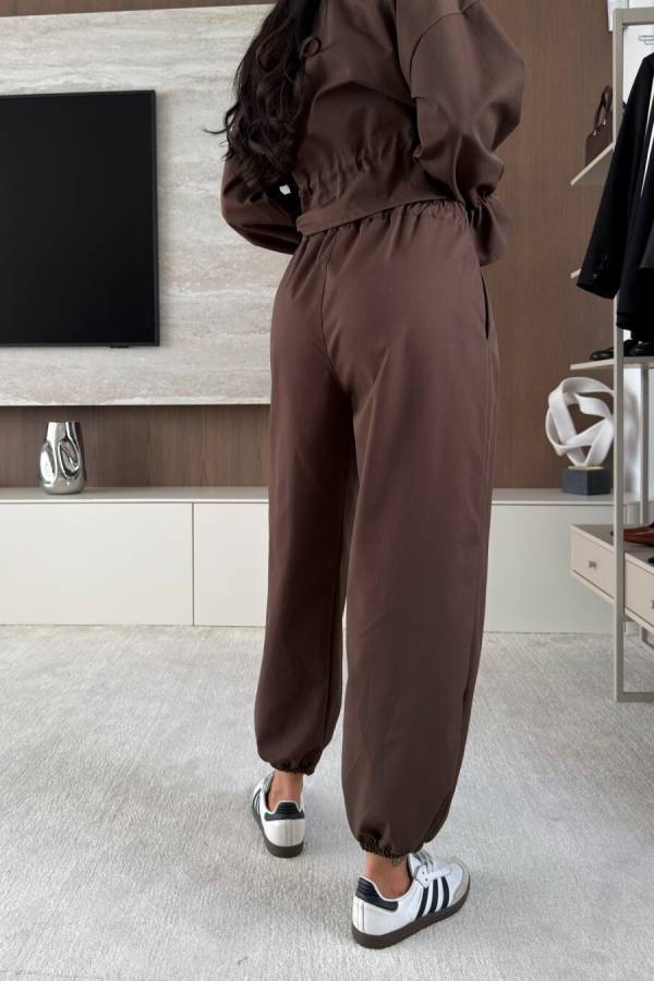 Trendy Workwear Style Drawstring Elastic Waist Long Sleeve Pocket Zipper Jacket
