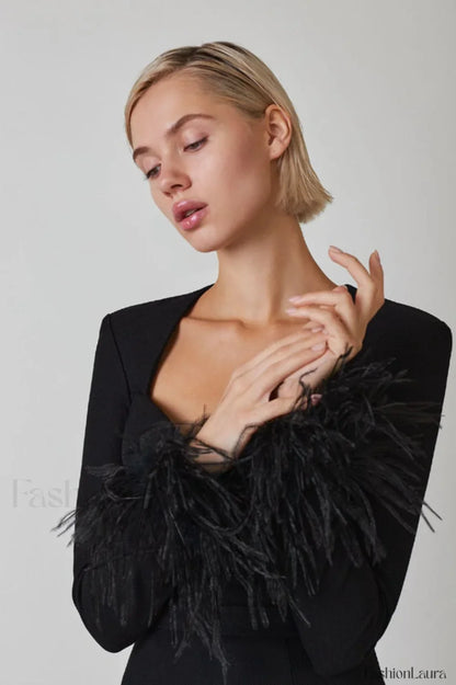 Feather Long Stylish Sleeve Bustier Dress