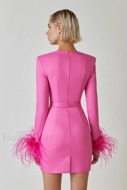 Feather Long Stylish Sleeve Bustier Dress