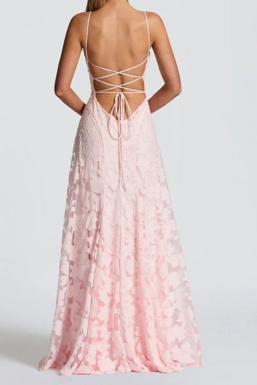 French Lace Spaghetti Strap Prom Dress