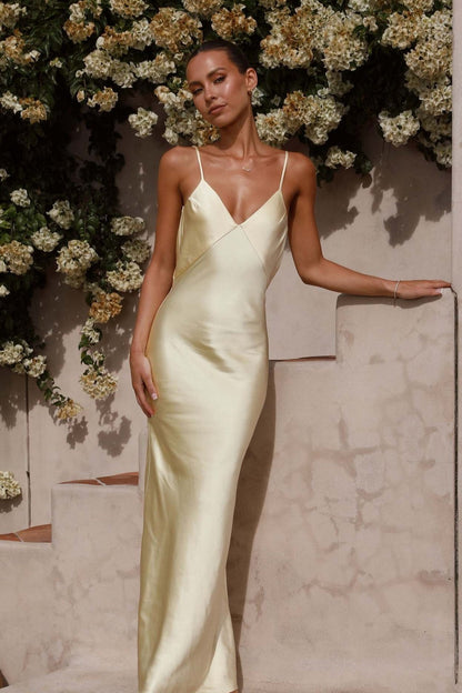 V-Neck Bias Cut Spaghetti Strap Maxi Slip Dress