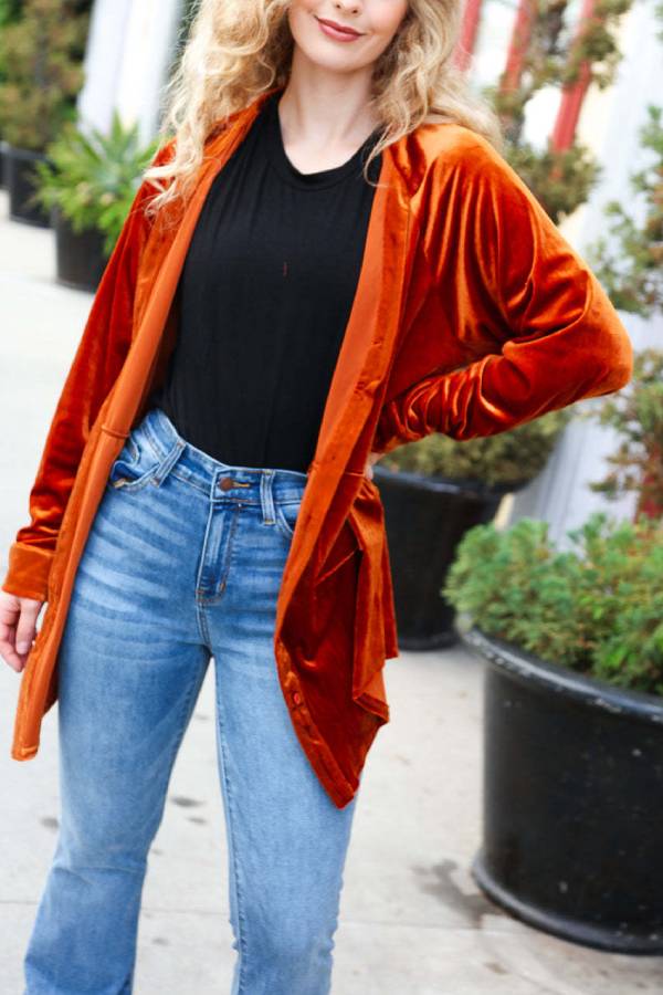 Rust Velvet Button Down Tunic Top