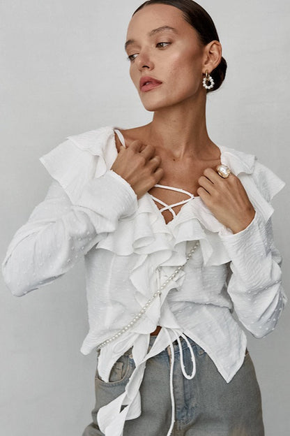 Elegant Long Sleeve Crepe Blouse