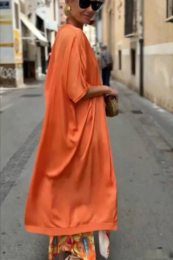 Riviera Unique Print Slit Tank Midi Dress and Satin Kimono Cover-up Two Pieces Set