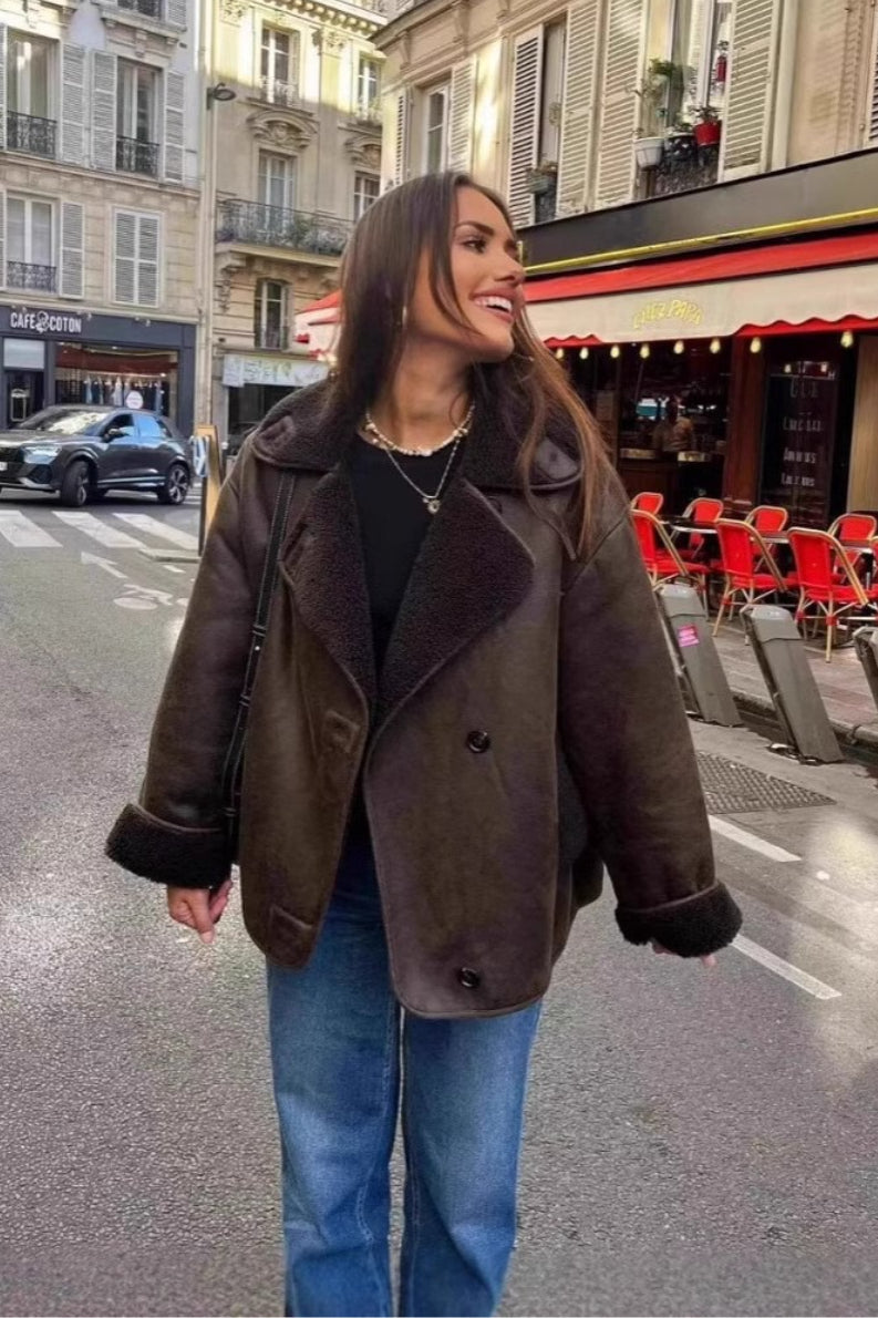 Shearling Suede Relaxed Fit Coat